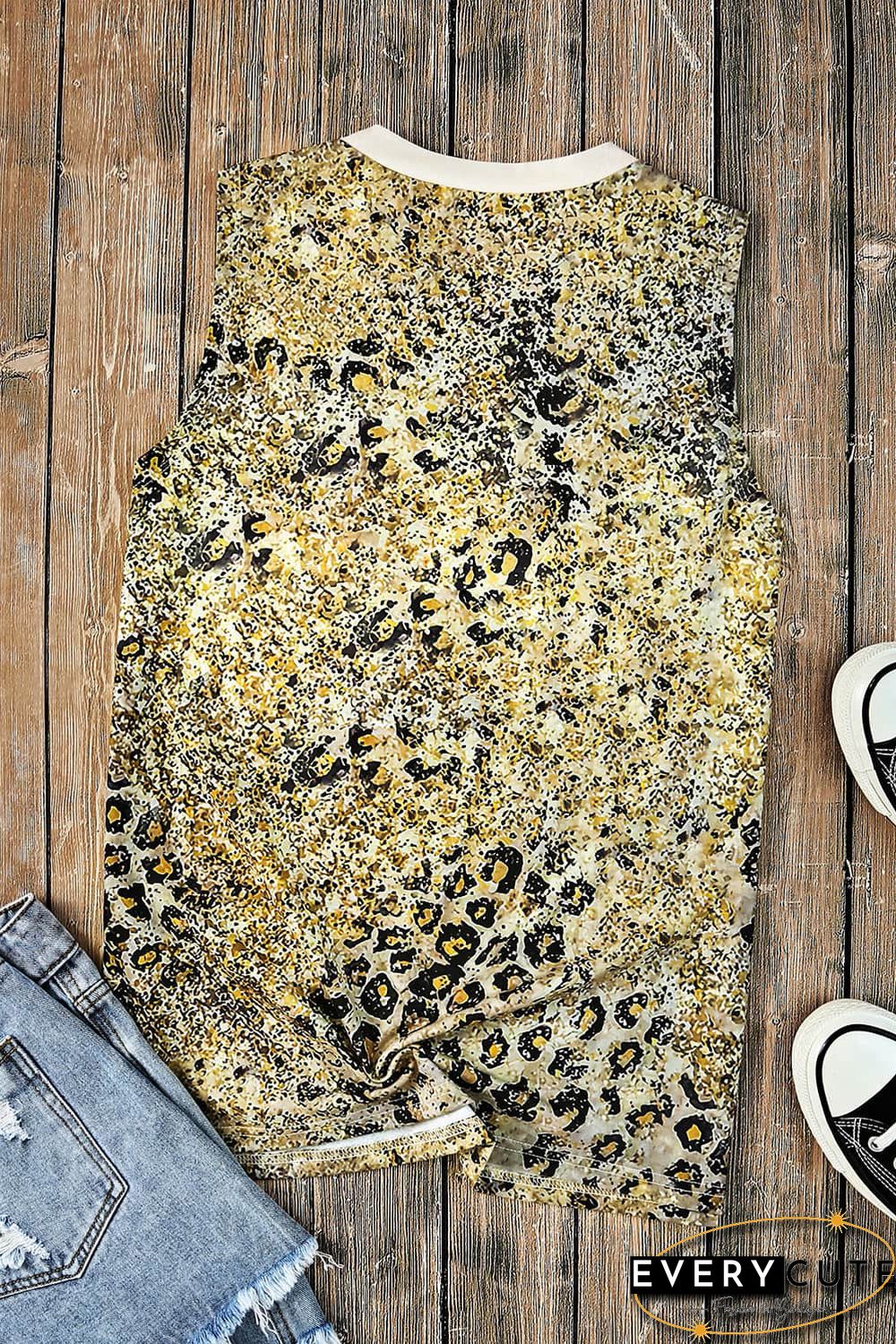 Be KIND Sparkle Leopard Print O-neck Tank Top