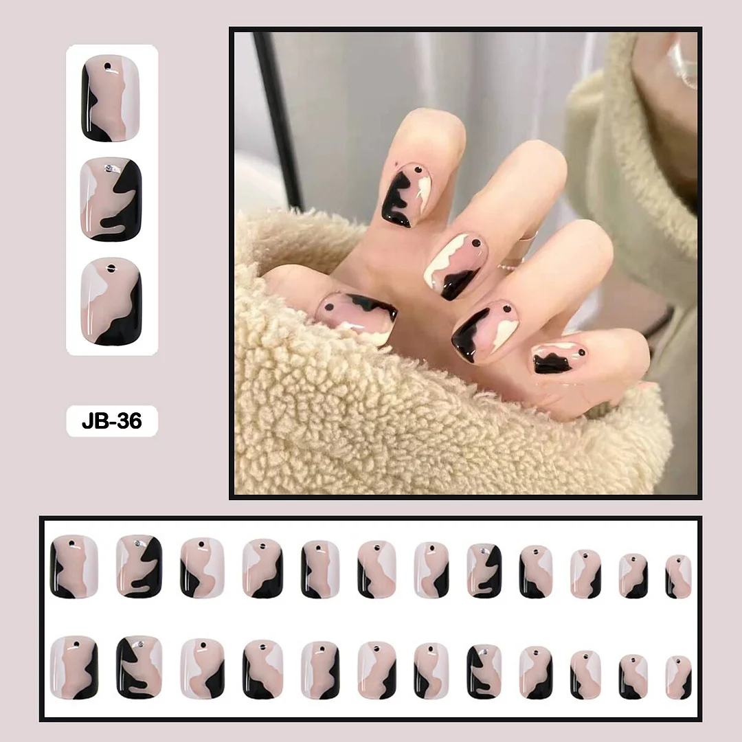 24Pcs/Box of Hand-painted Graffiti Punk Dark Flame Art Minimalist Removable Safe and Harmless False Nails Full Sticker Nail Art-Nail Inspo