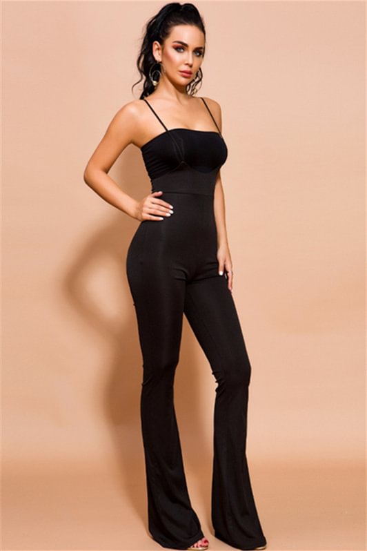 Luluslly Black Spaghetti-Straps Jumpsuit Long Online YE0145