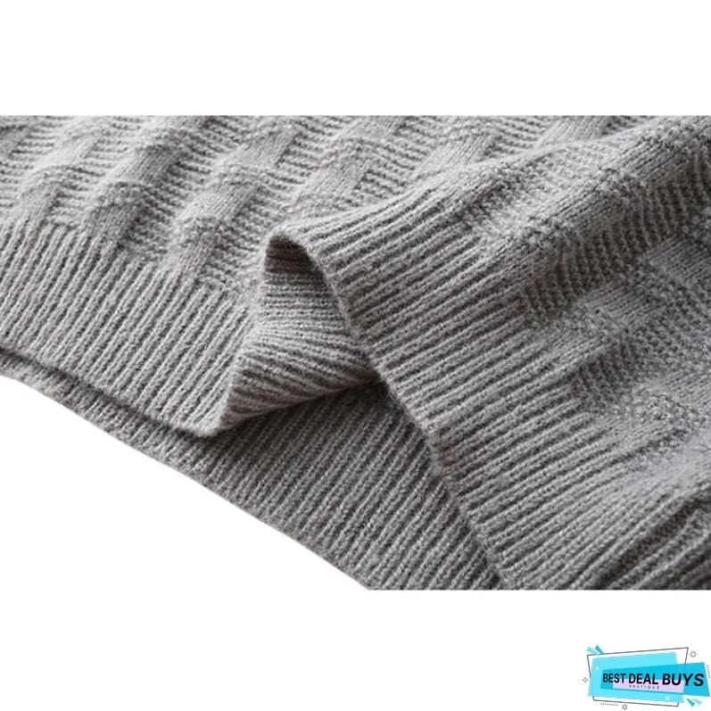 Solid Color Jacquard Turtleneck Sweater