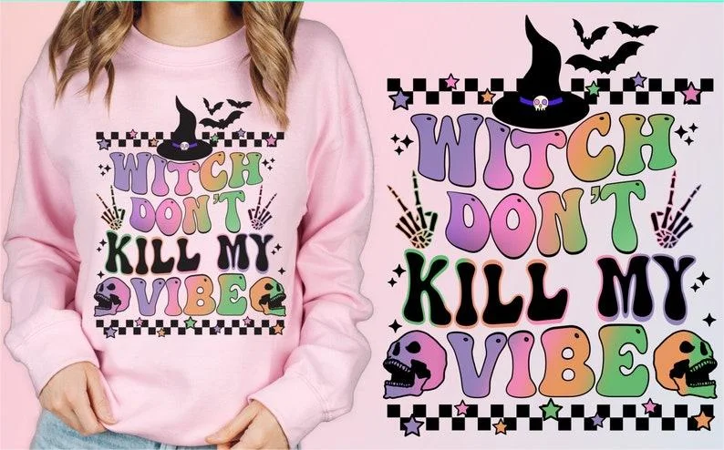 Retro Halloween Witch Don’T Kill My Vibe Sweatshirt
