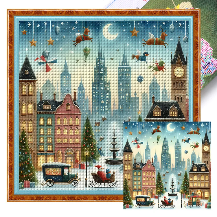 Christmas Night Street Scenery (50*50cm) 18CT Stamped Cross Stitch gbfke