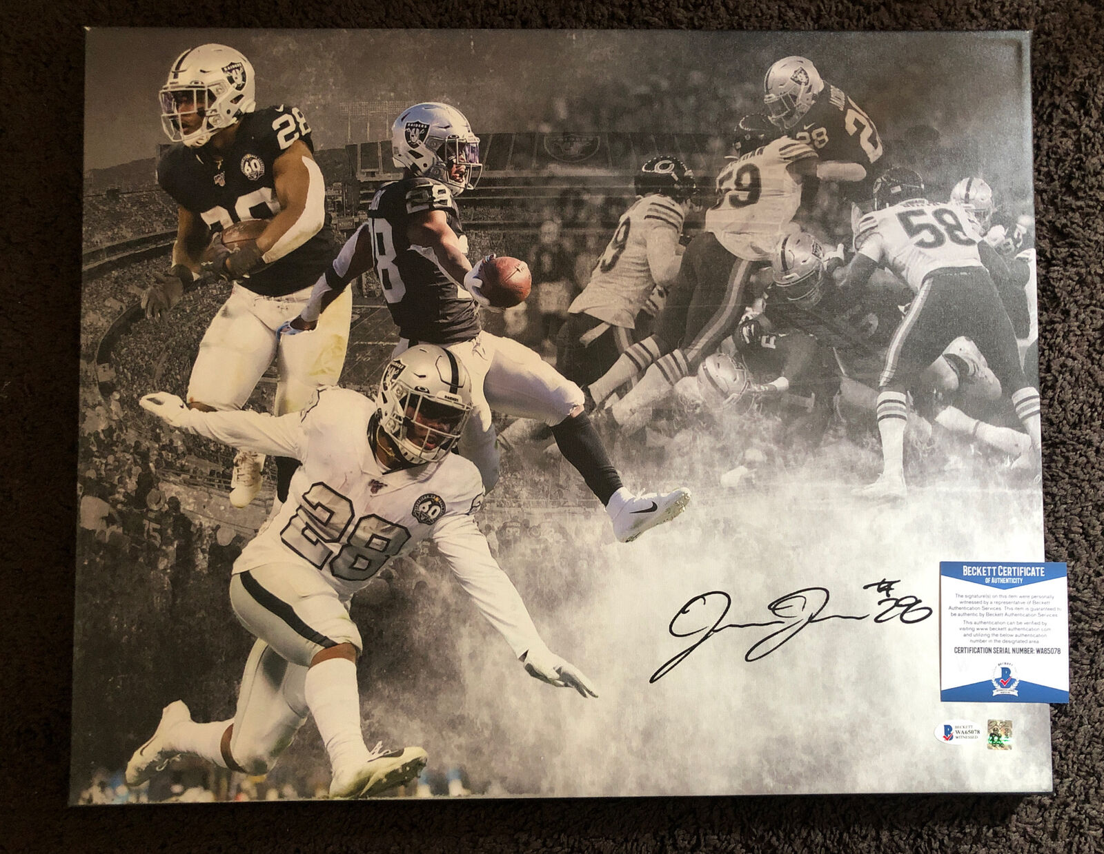 Josh Jacobs Signed Autographed Signed 16x20 Canvas Las Vegas Raiders BECKETT 4