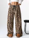 Women's Thicken Casual Leopard Elastic Waist Long Wide-Leg Pants