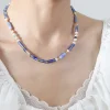 Natural Blue Chalcedony & Pearls Necklace