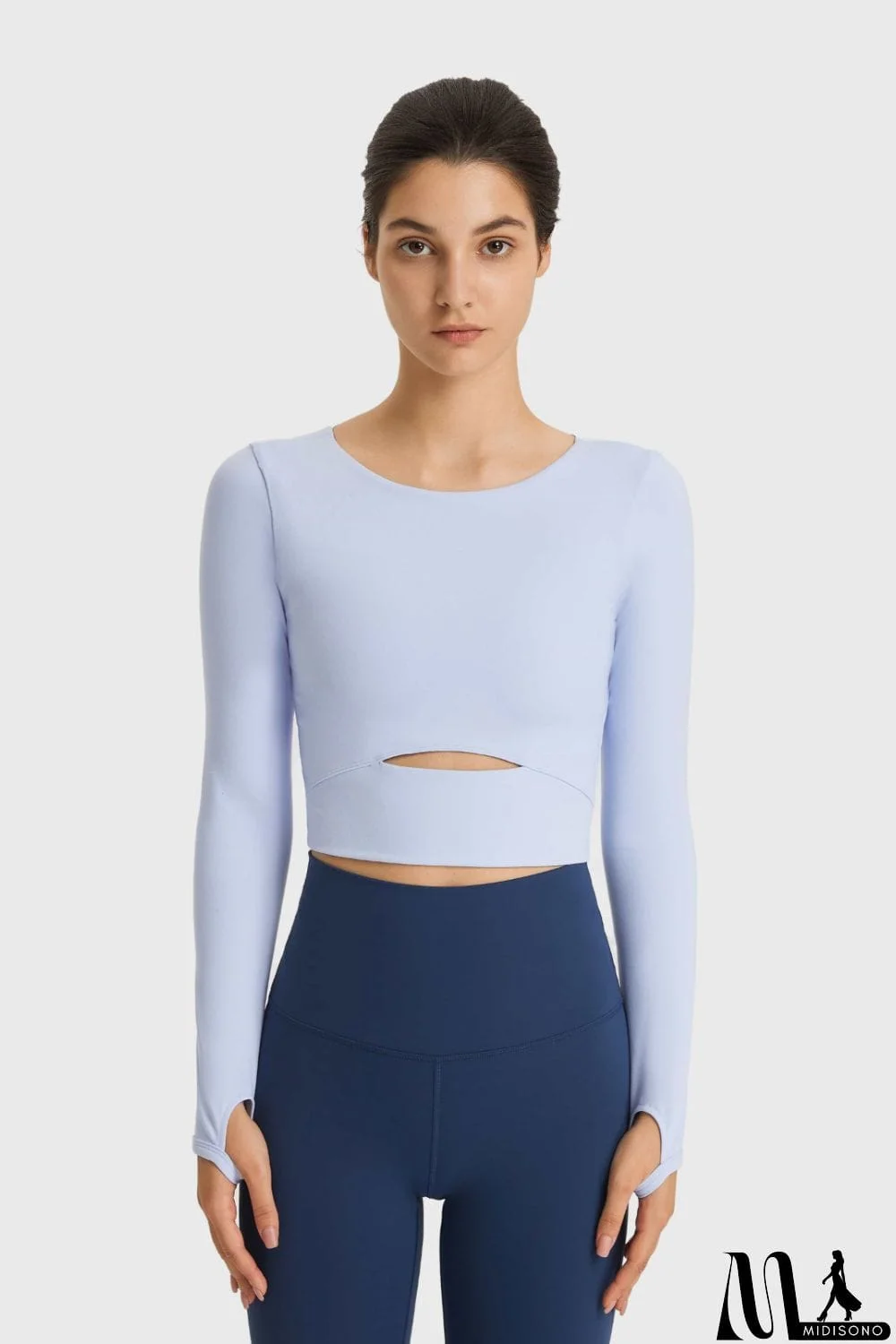 MidiSono - Cutout Long Sleeve Cropped Sports Top
