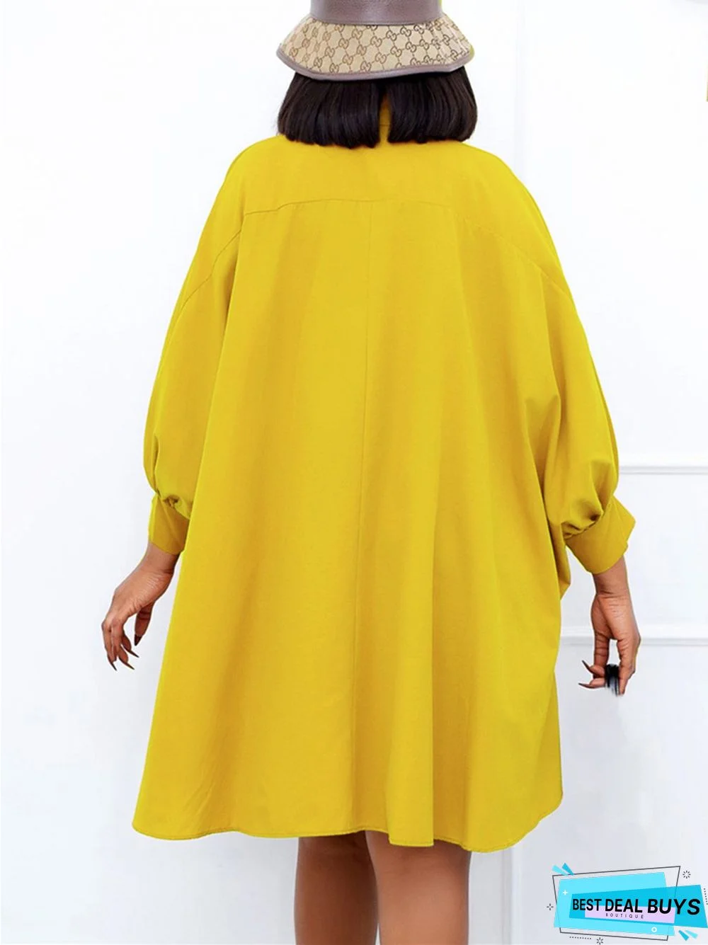 Loose Touch Lapel Solid Color Shirt Dress