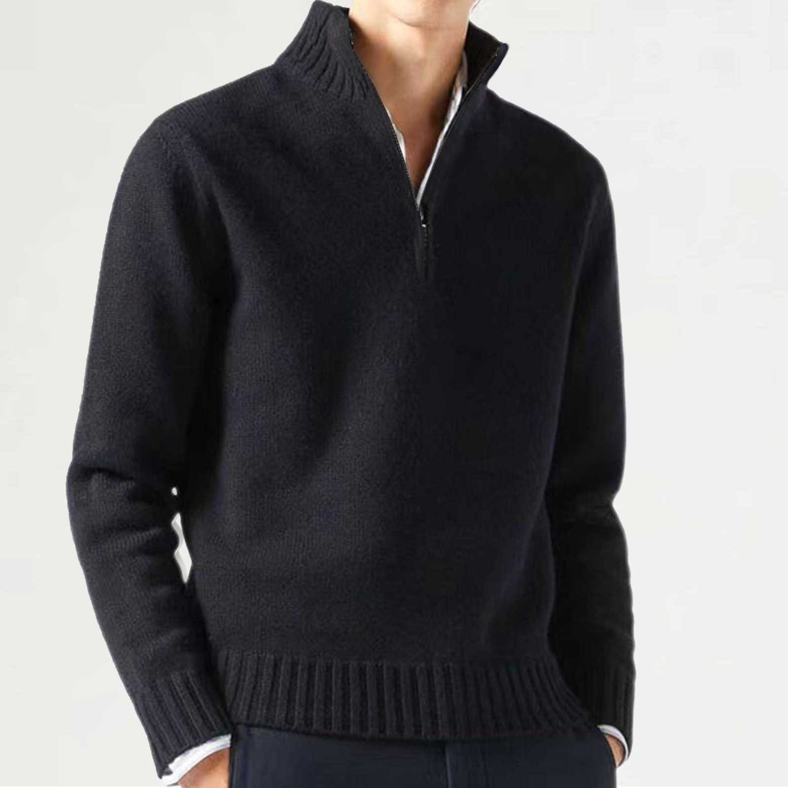 Drawato Men Turtleneck Sweater Knitwear Half Zip Pullover Solid Color Long Sleeve Wool Sweaters Casual Daily Warm Coat Sweatshirt Autumn