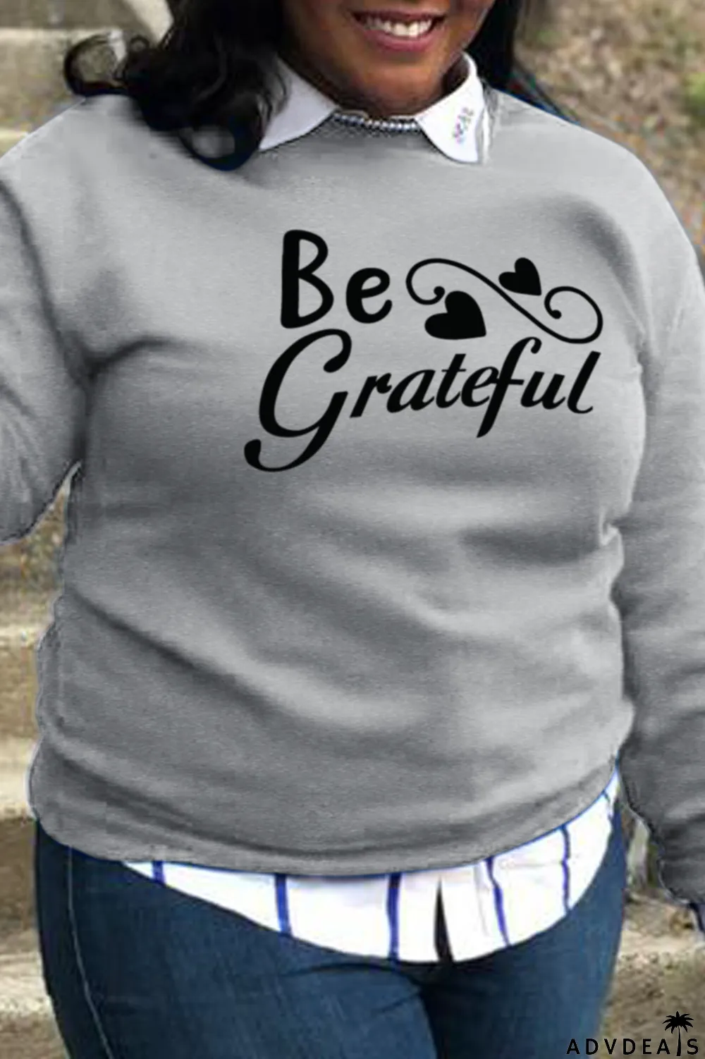 Grey Casual Vintage Print Letter O Neck Tops