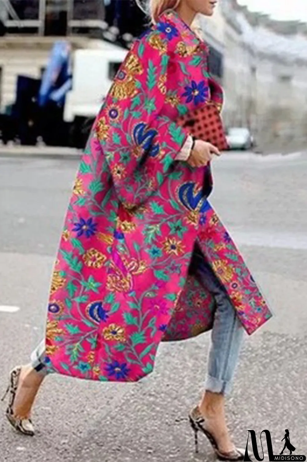 MidiSono - Yellow Blue Street Camouflage Print Patchwork Turndown Collar Outerwear