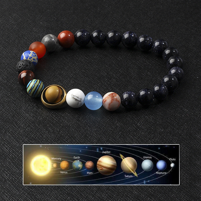 Cosmic Solar System Volcanic Stone Eight Planets Star Bracelet