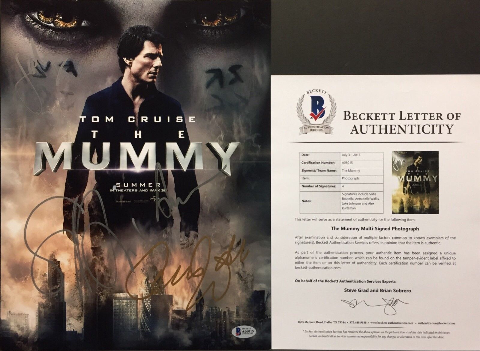 Boutella, Annabelle Wallis, Johnson, Kurtzman Signed The Mummy 11x14 Photo Poster painting BAS