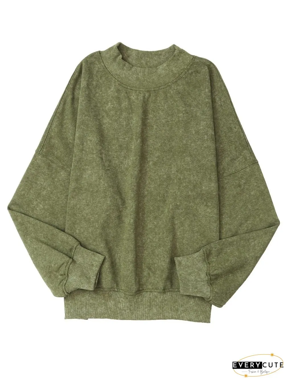 Green Vintage Drop Shoulder Round Neck Pullover Sweatshirt