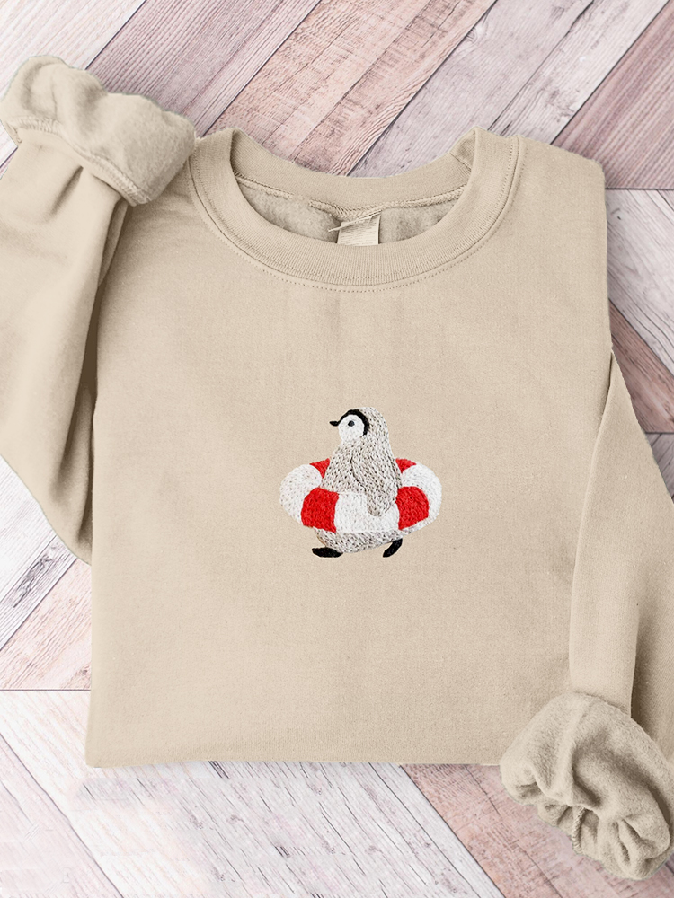 Lovely Penguin Embroidery Art Comfy Sweatshirt  artssus