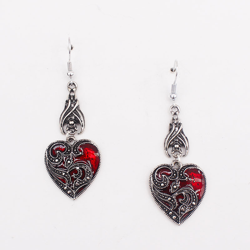 Halloween Red Gothic Bat Heart-Shaped Earrings 2024 - Flycurvy 