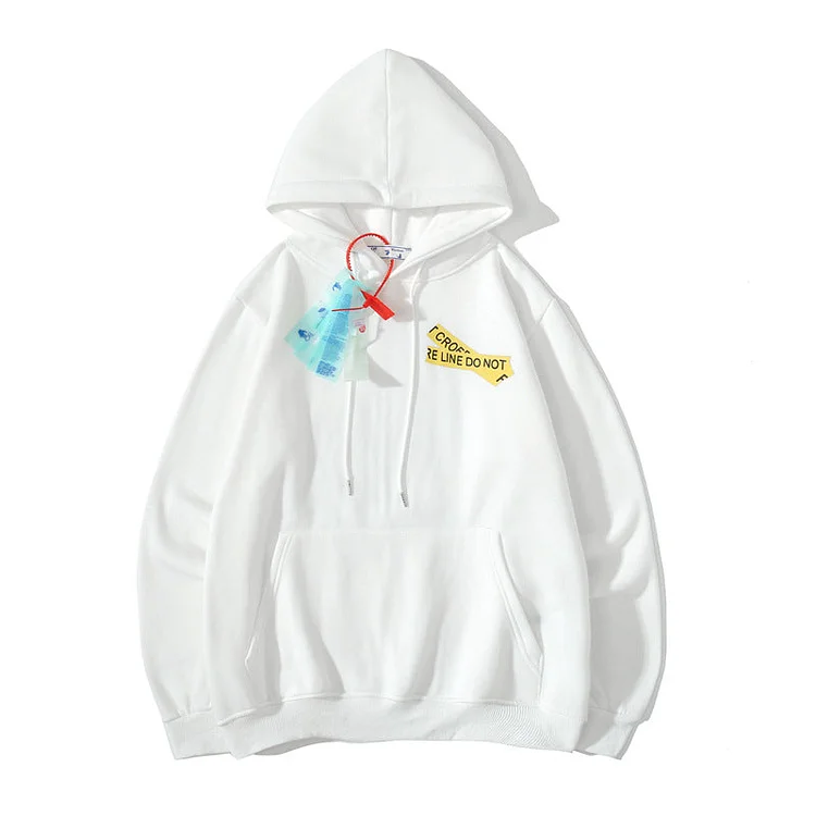 Off White Hoodie Autumn and Winter Cartoon Robot Pattern Velvet Padded Hooded Sweatshirt Men and Women Same Style