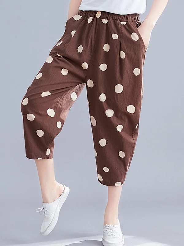 Artistic Black&Coffee Polka-Dot Loose Casual Pants