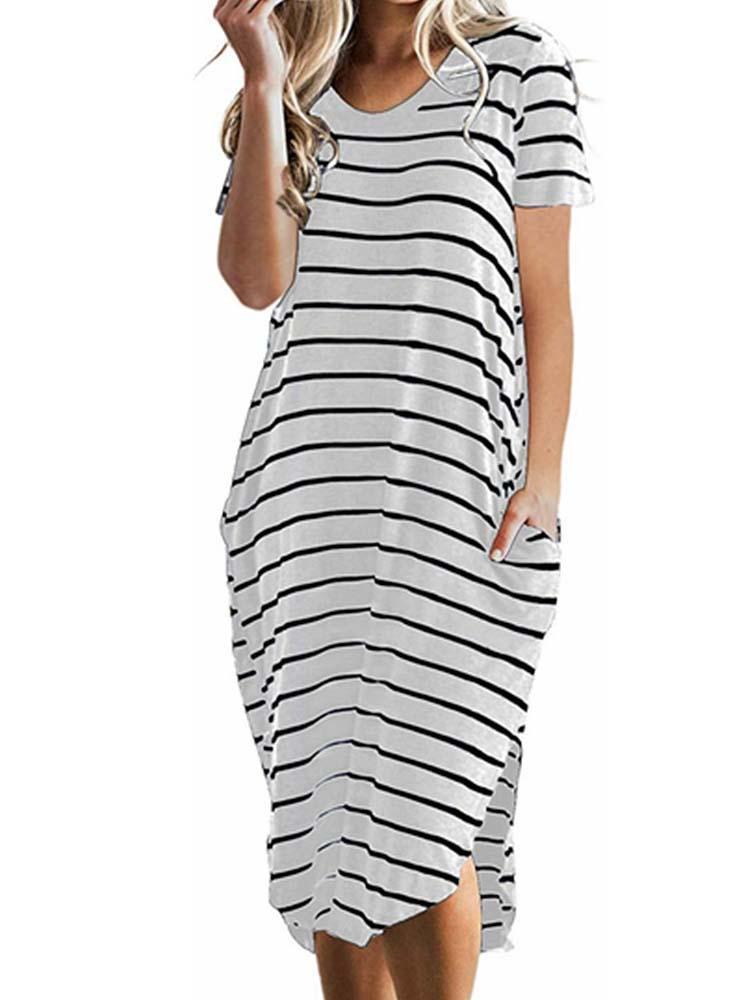 Women's Scoop Neck Short Sleeve Midi Dress