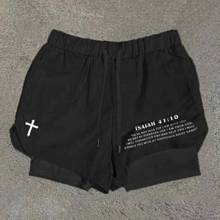 VChics Men's Fearless 41:10 Print Double Layer Quick Dry Shorts