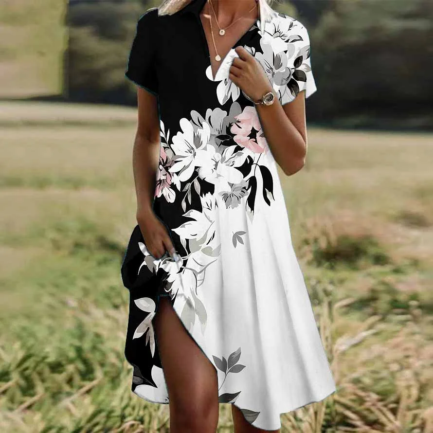 Women Half Sleeve V-neck Solid Color Dress