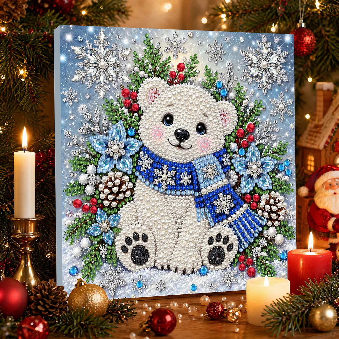 Framed Pearl Painting Kit Holiday Bear Wall Art 11.81x11.81in
