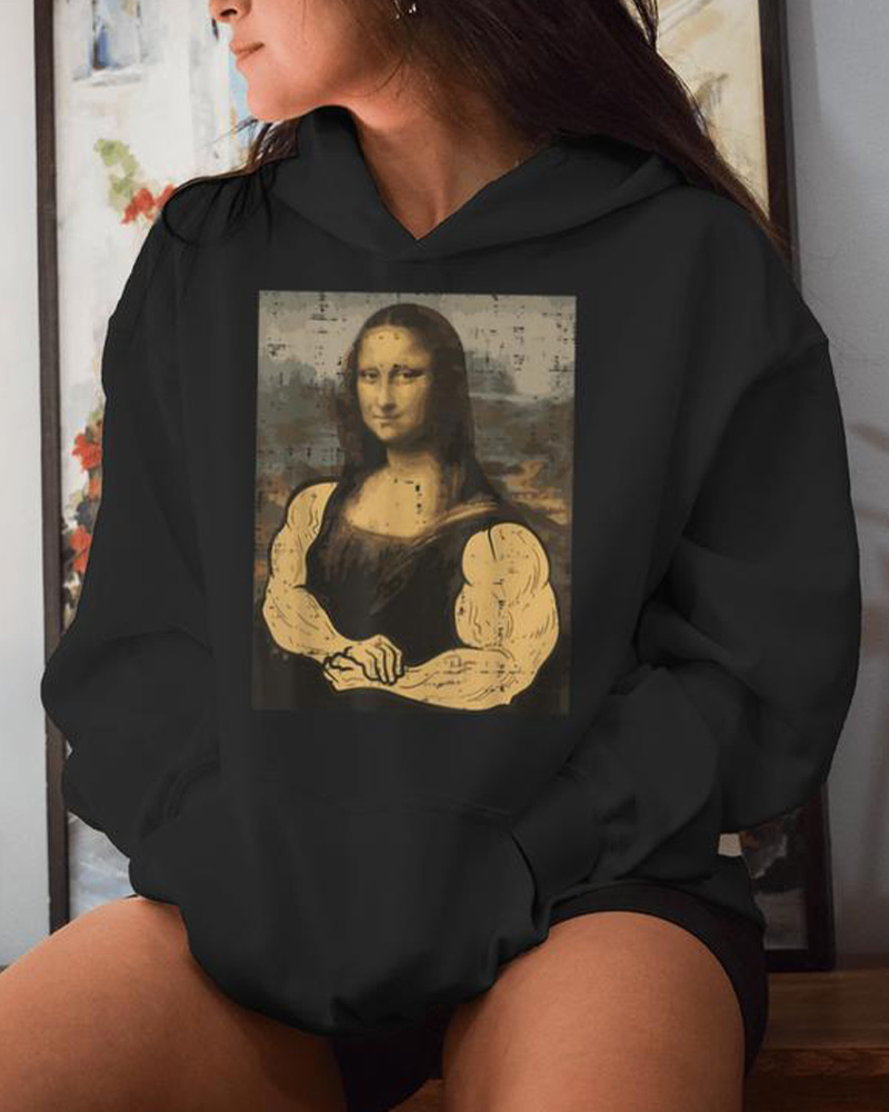 Gym Mona Lisa Muscle Fun Workout Fitness Bodybuilding Women Hoodie