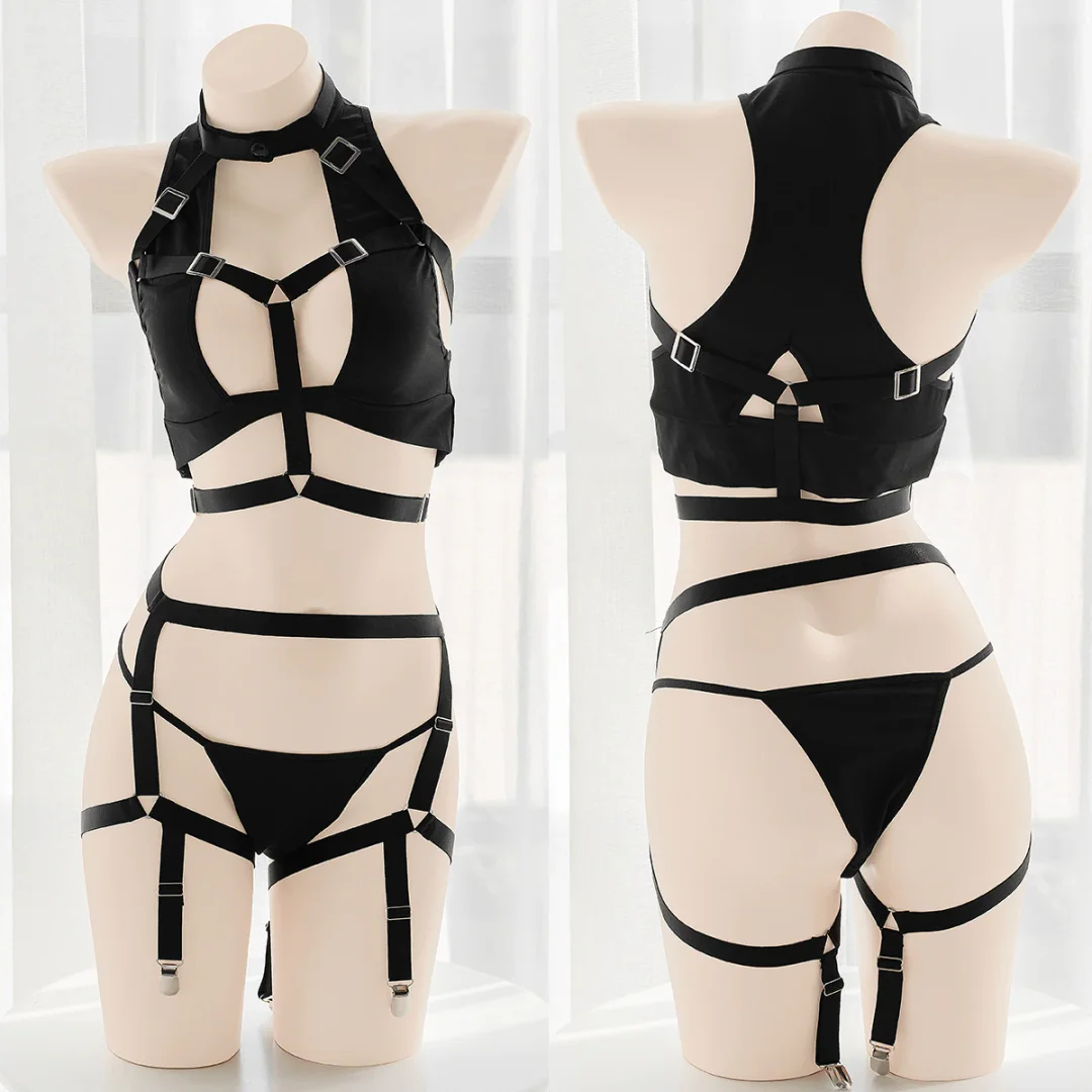 Billionm OJBK Sexy Lingerie Bodysuit Open Chest Top Sexy Erotic Roleplay Costumes Women Halter Transparent Jumpsuit With Garter Belt 2022