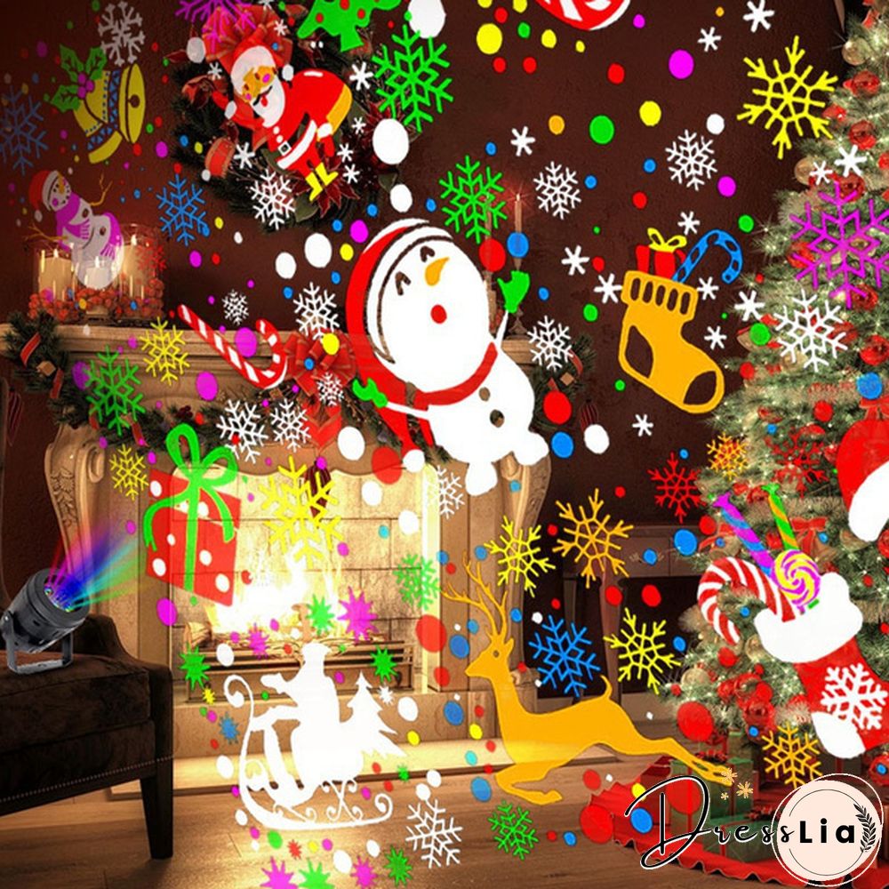 17 Patterns Outdoor Indoor Christmas Projector Lights Holiday Decorations Led Projection lamp Waterproof Xmas Decor snowflake laser light Snow Light Halloween Christmas Party Garden Decor