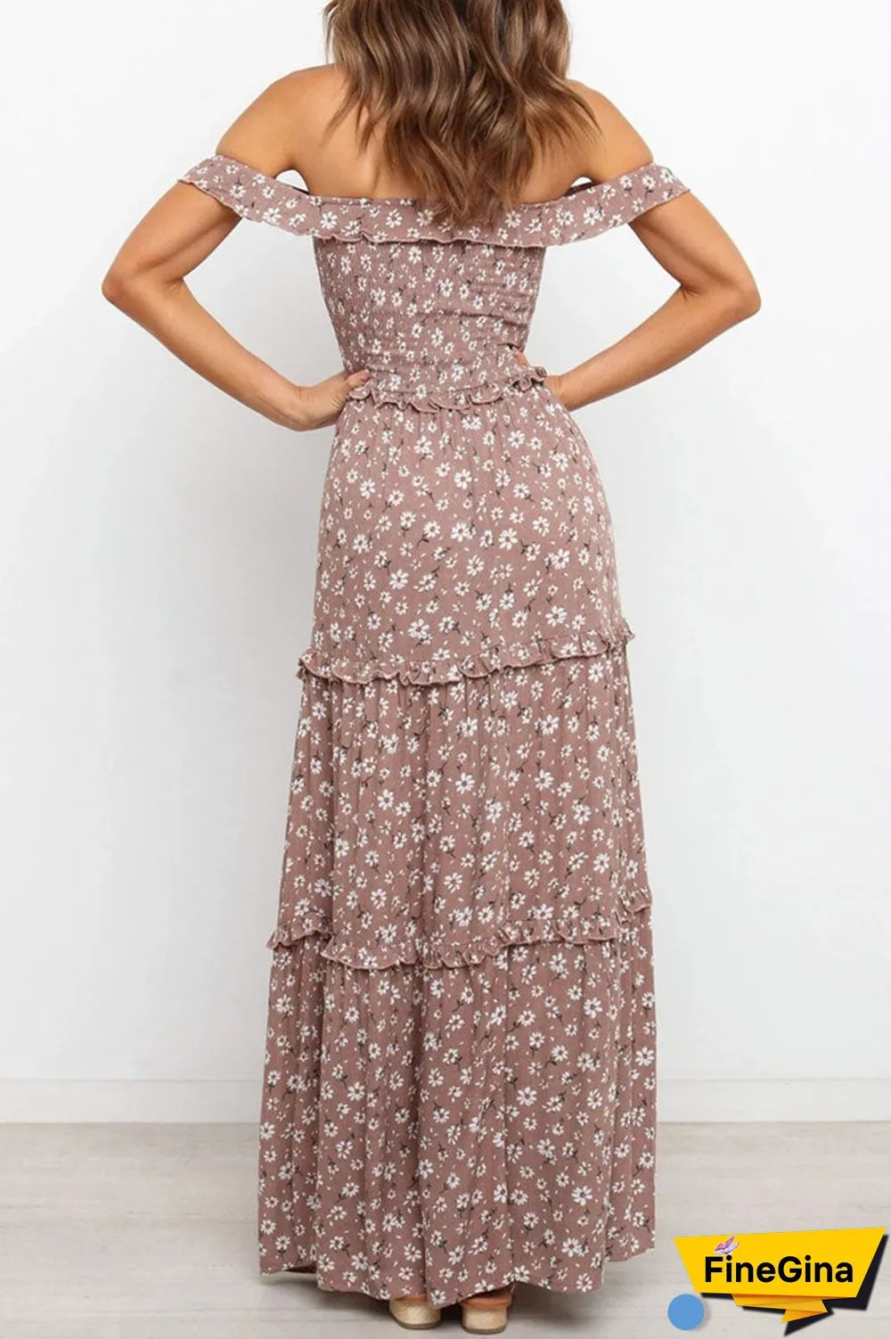 Fashion Street Print Split Joint Off the Shoulder Princess Dresses