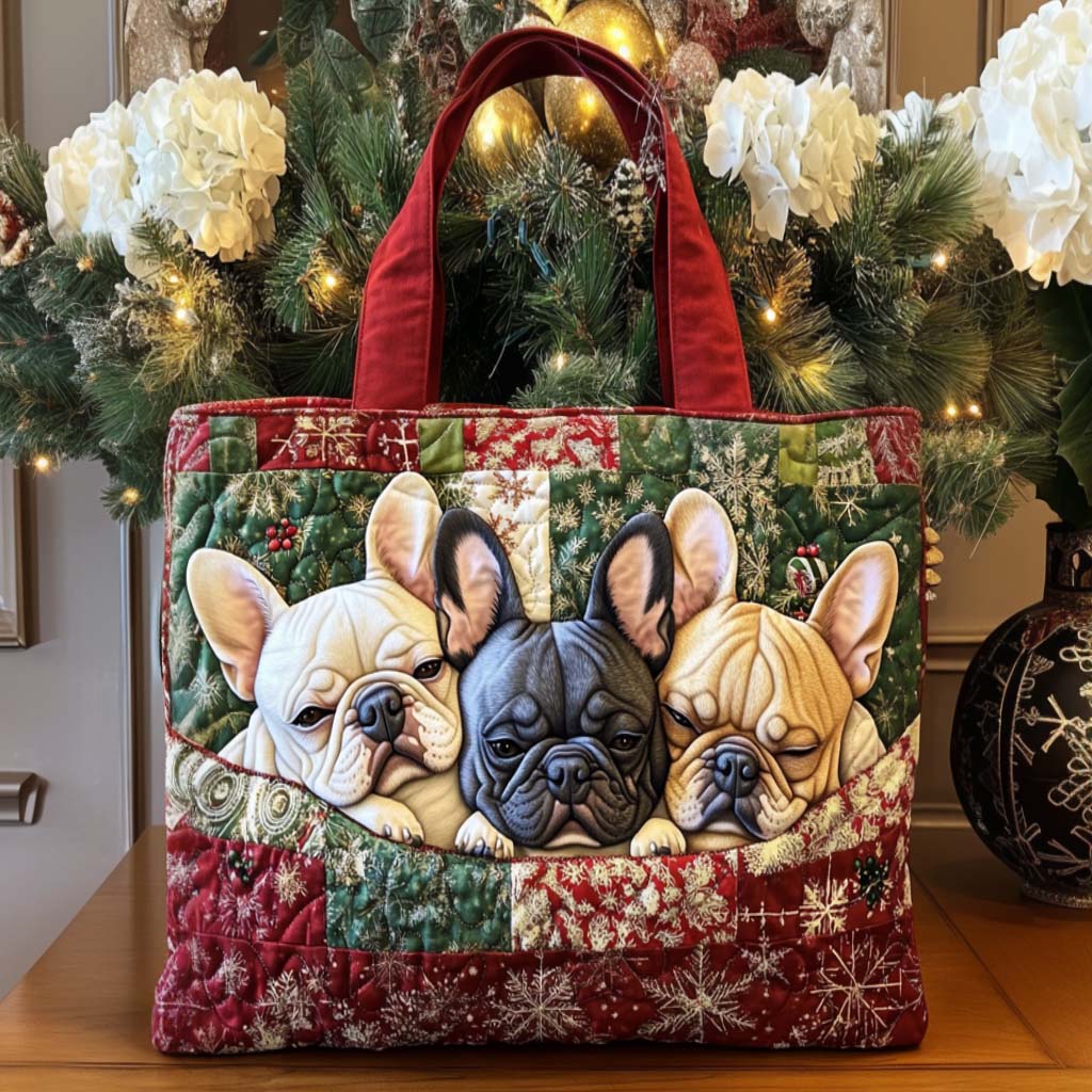 Holiday Frenchie Printed Quilted Tote Bag NCU0NT9817
