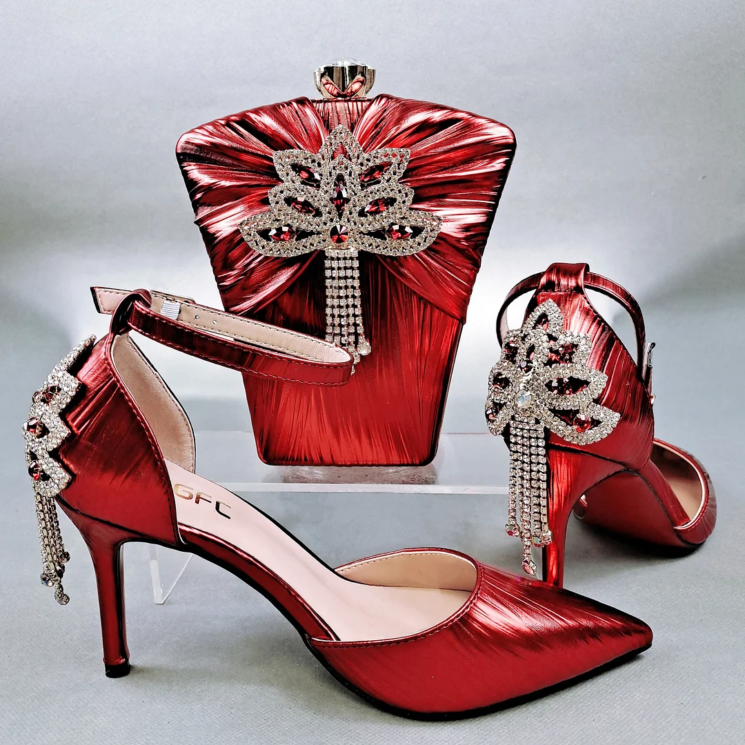 QSGFC Spring New Italian Design Embossed Smooth Leather Women Pink Shoes And Bag Set For Party High Quality Lady Occasion Shoes