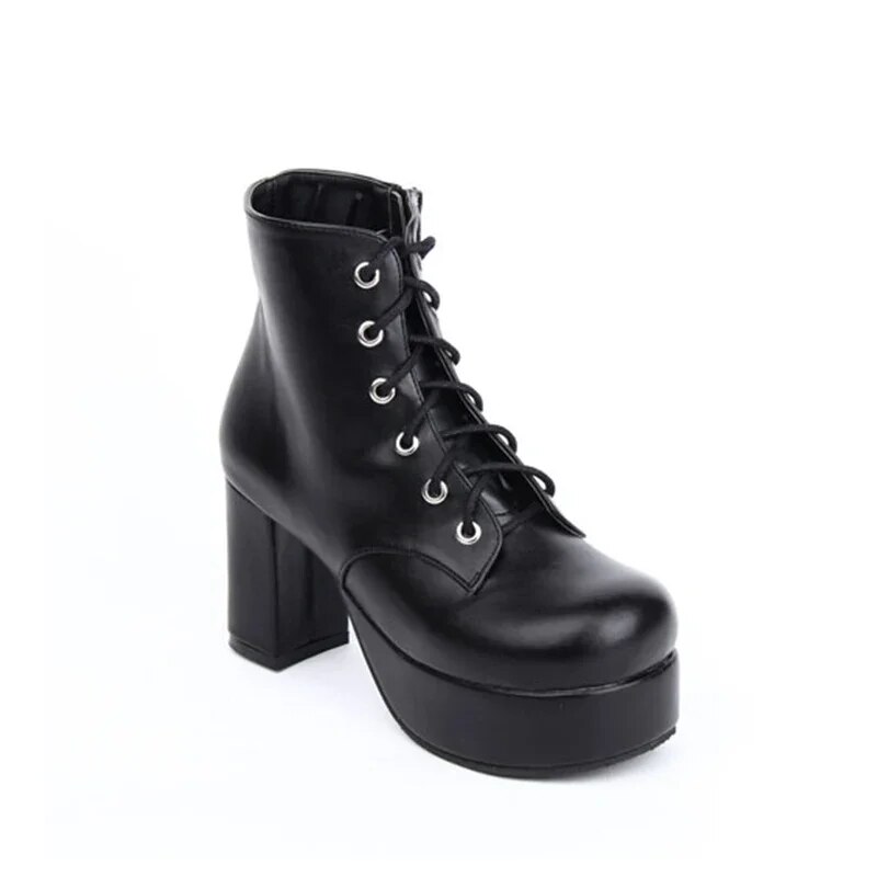GOOSHOE Mori Girl Punk Motorcycle Ankle Boots Lolita Boots High Trifle Heels Pumps Platform Shoes 33-47