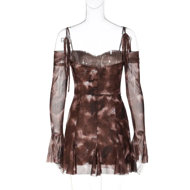 Off-shoulder Ruffled Embroidered Slip Dress