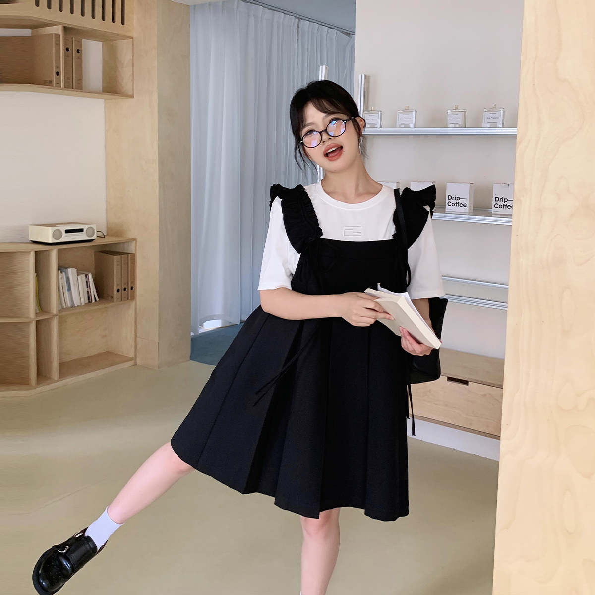 Large Size A-Line Pleated Skirt Women's Summer Short Skirt without Sleeve Korean Sle Commute JGGU Crystal Label DTA