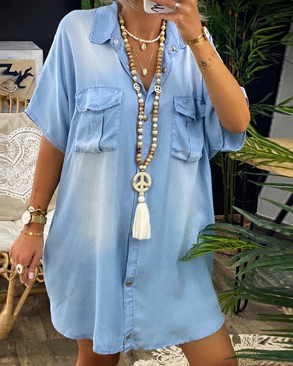 Women's A-Line Knee Length Dress Summer Shirt Collar Dress