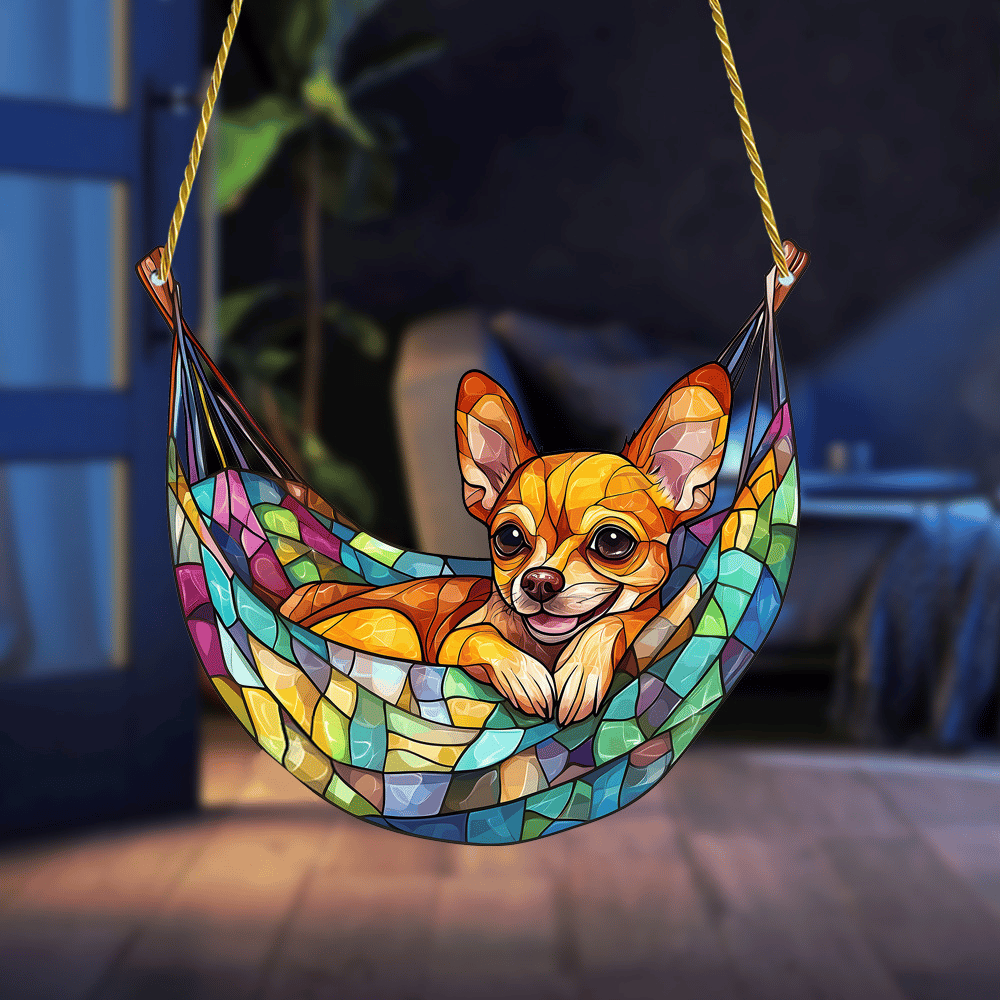 Snuggle Chihuahua Stained Art Ornament (8 inches) 