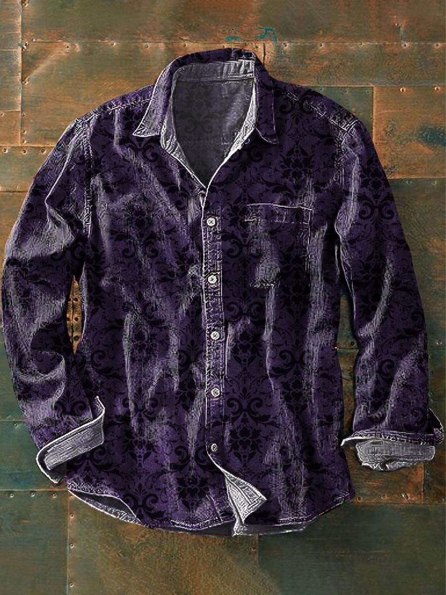 Men's Vintage Floral Print Casual Long Sleeve Shirt