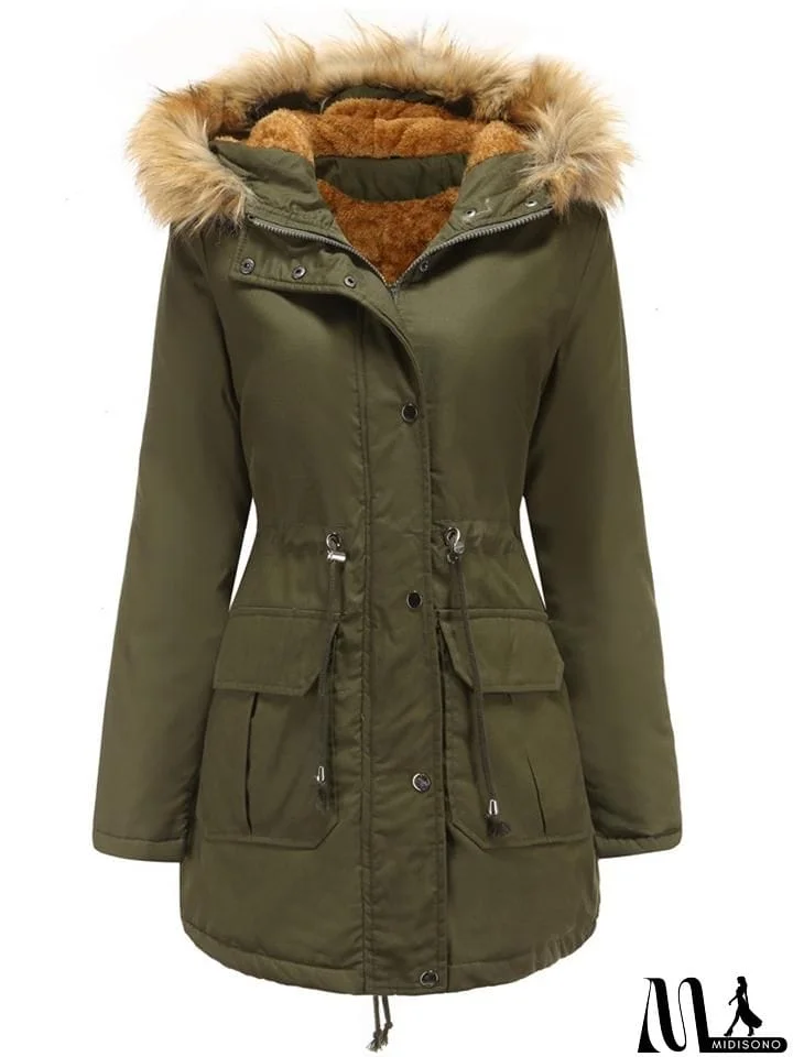 MidiSono - Women's Casual Hooded Thermal Cotton Coats
