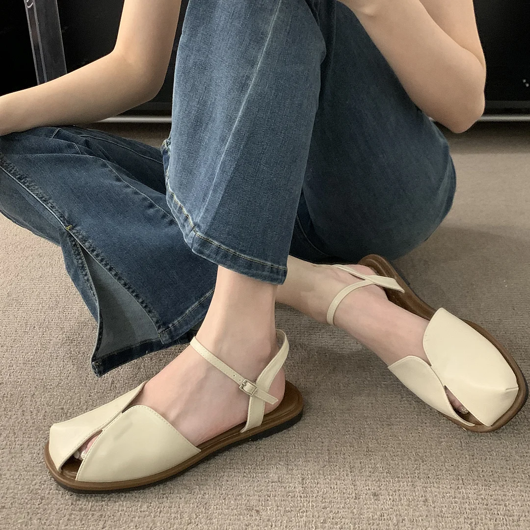 Breakj Breakj Sandals Women 2025 New Summer Korean Version Of The Sen Series Retro Fairy Wind Casual Soft Flat Bottom Roman Shoes