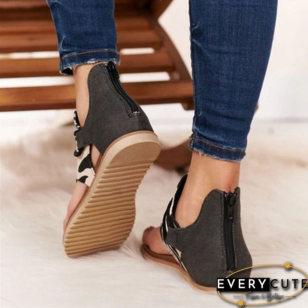 Spring and Summer Women's Fashion Casual Roman Flat Back Zipper Women Sandals
