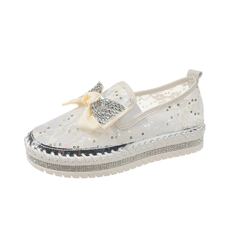 New Crystals Butterfly-knot Flat PlatformHeels Half slippers Women Bling shoes  Stunahome.com