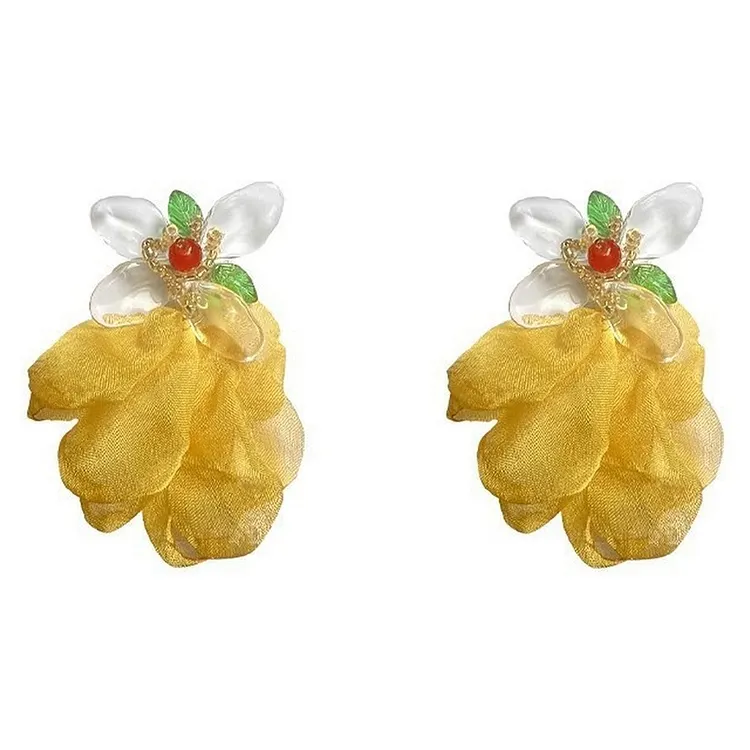 Yellow Fabric Floral Dangle Earrings with a Bohemian Summer Vibe