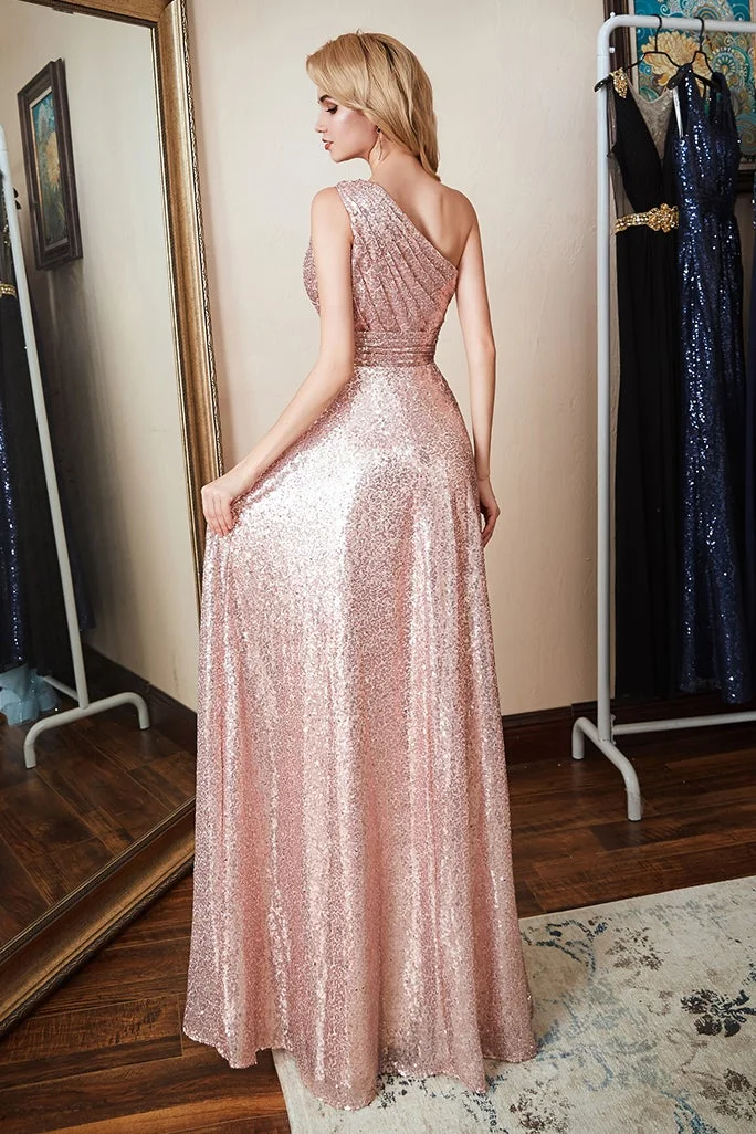 Miabel One Shoulder Sequins Bridesmaid Dress Long