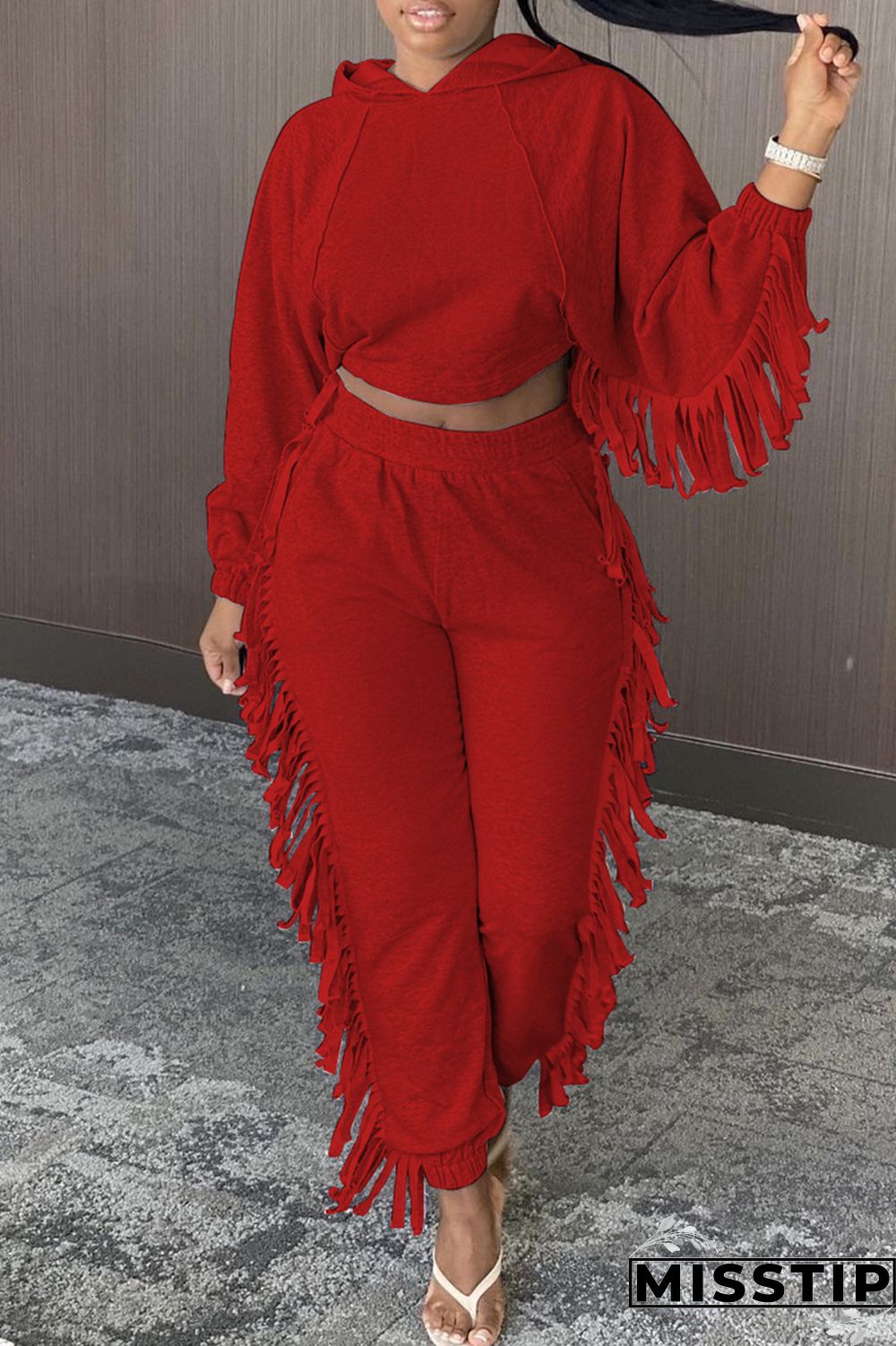 Black Fashion Casual Solid Tassel Hooded Collar Long Sleeve Two Pieces