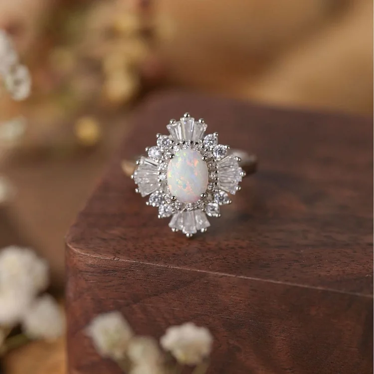 Olivenorma Oval Opal White Zircon S925 Sterling Silver Ring