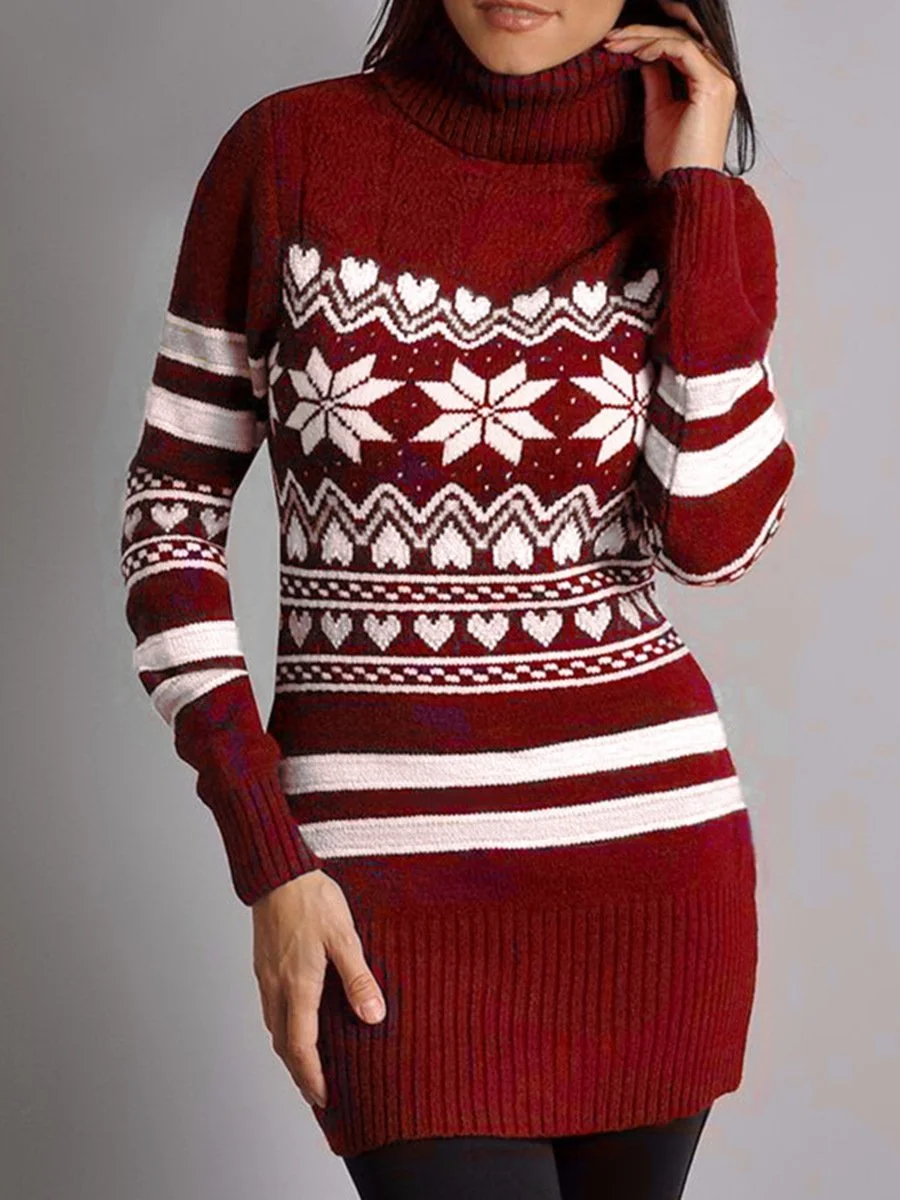 Slinky High Collar Pattern Sweater Top
