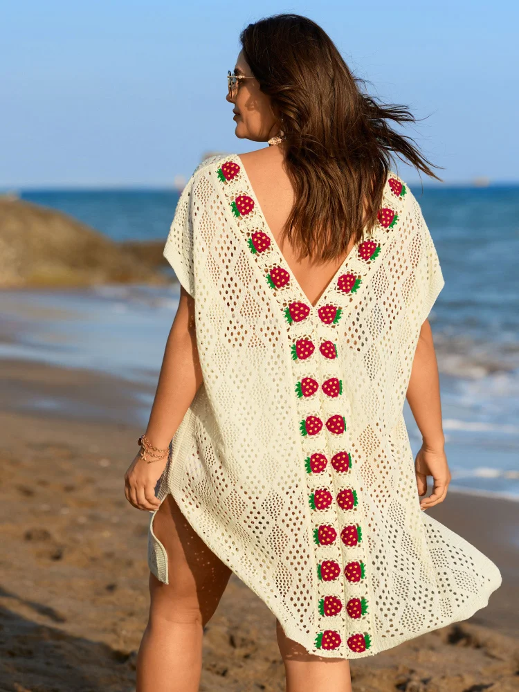 Textured Cut-Out Strawberry Swim Cover-Up