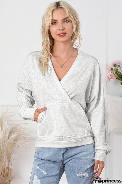 Surplice Pocketed Long Sleeve Sweatshirt