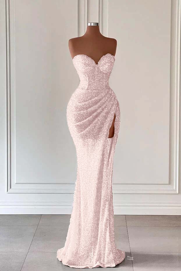  Red Sweetheart Mermaid Sequins Prom Dress Sleeveless with Split - ohprom