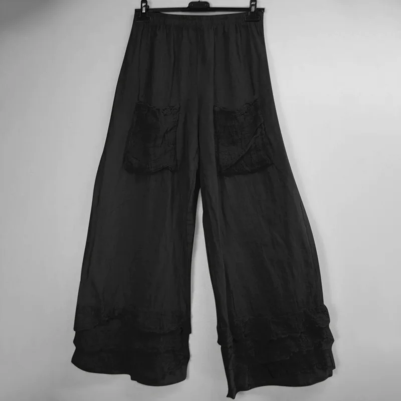 Retro Solid Color Pocket Casual Pants